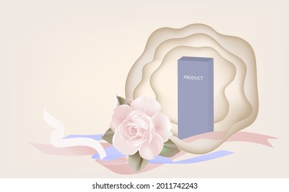 Template Paper cut with rose and ribbon for advertising