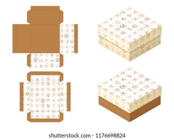 Template paper gift package. Background with cute cartoon animals. Vector illustration.