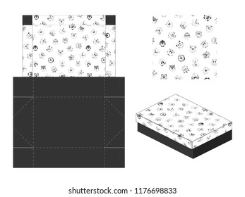 Template paper gift package. Background with cute cartoon animals. Vector illustration.