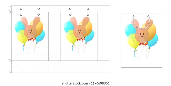 Template paper gift package. Background with balloons. Vector illustration.