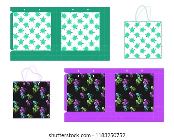 Template paper gift package. Seamless background with stylistics turtles and jellyfish. Vector illustration.