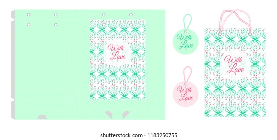 Template paper gift package. Seamless background with flowers. Vector illustration.