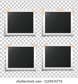 Template paper photo frame set. Template for your design works. Photo glued on scotch tape. Vector illustration isolated on a transparent background