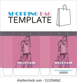 Template for paper shopping bag with girl character. Place for your info.