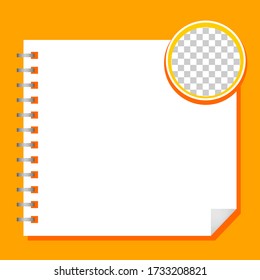papel cuadrado de plantilla blanco y círculo transparente en fondo naranja