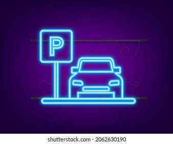 Template with parking. Logo, icon, label. Parking on white background. Neon icon. Web element. Vector stock illustration