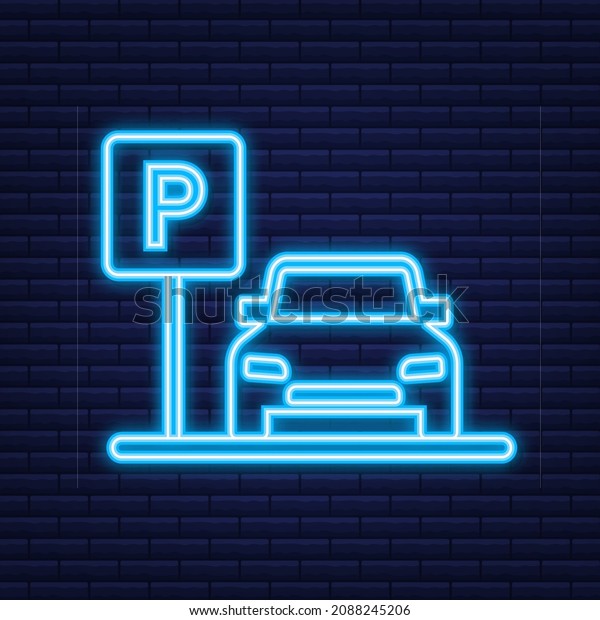 Template\
with parking. Logo, icon, label. Parking on white background. Neon\
icon. Web element. Vector stock\
illustration.