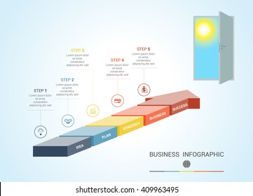 Template from parts colored arrows, Conceptual infographics numbered for 5 positions