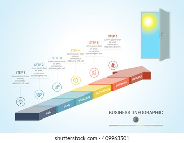 Template from parts colored arrows, Conceptual infographics numbered for 6 positions