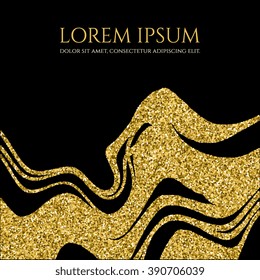 Template for party invitation, banner, flyer, save the date, birthday party or other invitation with gold glitter marbling background. Gold glitter marble design. 100% vector  template - stock vector