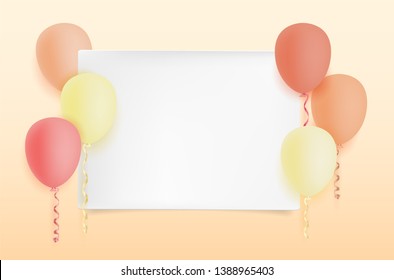 Template for party invitation with paper, air balloons and copy space for your text - vector illustration.