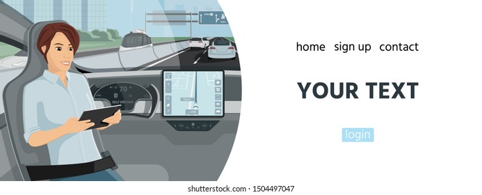 Template with passenger in self driving autonomous car. Vector illustration EPS 10