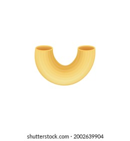 Template of pasta or wheat macaroni element in shape of horn, realistic vector illustration isolated on white background. Product of italian cuisine for packaging design.