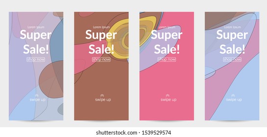 Template with pastel colored  transparent overlapping shapes creating vector mixture of acrylic paint or watercolor effect. Marble texture flat colors simple organic shapes. Nature earth design.