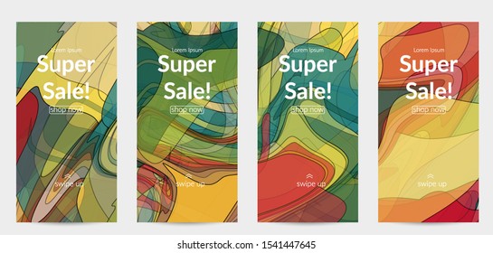 Template with pastel colored  transparent overlapping shapes creating vector mixture of acrylic paint or watercolor effect. Marble texture flat colors simple organic shapes. Nature earth design.