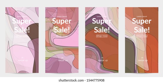 Template with pastel colored  transparent overlapping shapes creating vector mixture of acrylic paint or watercolor effect. Marble texture flat colors simple organic shapes. Nature earth design.