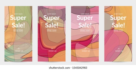 Template with pastel colored  transparent overlapping shapes creating vector mixture of acrylic paint or watercolor effect. Marble texture flat colors simple organic shapes. Nature earth design.