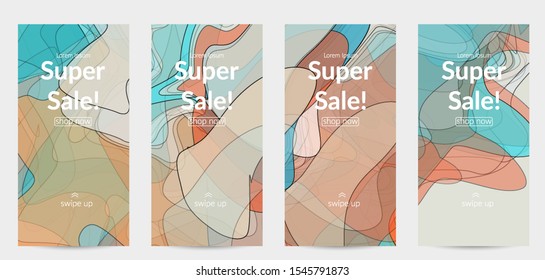 Template with pastel colored  transparent overlapping shapes creating vector mixture of acrylic paint or watercolor effect. Marble texture flat colors simple organic shapes. Nature earth design.