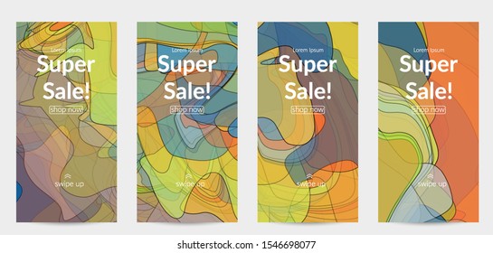 Template with pastel colored  transparent overlapping shapes creating vector mixture of acrylic paint or watercolor effect. Marble texture flat colors simple organic shapes. Nature earth design.