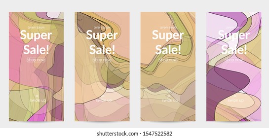 Template with pastel colored  transparent overlapping shapes creating vector mixture of acrylic paint or watercolor effect. Marble texture flat colors simple organic shapes. Nature earth design.