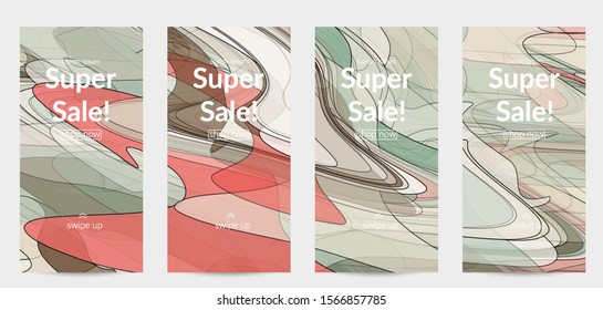 Template with pastel colored  transparent overlapping shapes creating vector mixture of acrylic paint or watercolor effect. Marble texture flat colors simple organic shapes. Nature earth design.