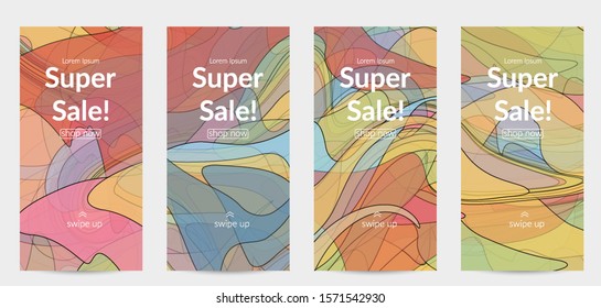 Template with pastel colored  transparent overlapping shapes creating vector mixture of acrylic paint or watercolor effect. Marble texture flat colors simple organic shapes. Nature earth design.