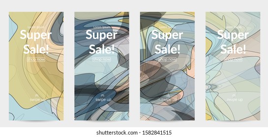 Template with pastel colored  transparent overlapping shapes creating vector mixture of acrylic paint or watercolor effect. Marble texture flat colors simple organic shapes. Nature earth design.