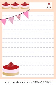 Template Of pastel paper decorating by icon strawberry cheese tart copy space for text for background 