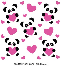 template pattern to the day of love - love pandas and pink hearts on white background