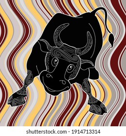 Template with Pattern in Modern Style geometric ornate shapes with bull. Visual drawing of ad poster to Happy new year or Chinese new year banner.