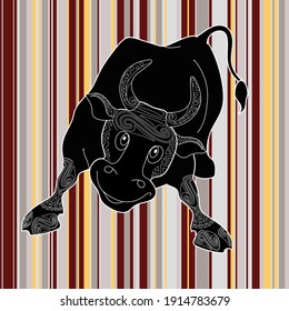Template with Pattern in Modern Style geometric ornate shapes with bull. Visual drawing of ad poster to Happy new year or Chinese new year banner.