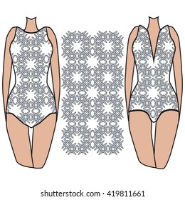 Template pattern of two women's swimwear. pattern based illustration. Vector illustration. It is intended for design, printing on fabric, textile Template pattern of two women's swimwear. pattern based illustration. Vector illustration. It is intended for design, printing on fabric, textile