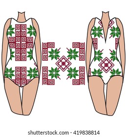 Template pattern of two women's swimwear. pixel pattern based illustration. Vector illustration. It is intended for design, printing on fabric, textile