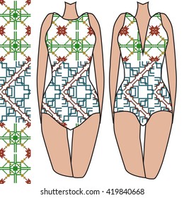 Template pattern of two women's swimwear. pixel pattern based illustration. Vector illustration. It is intended for design, printing on fabric, textile