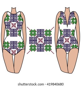 Template pattern of two women's swimwear. pixel pattern based illustration. Vector illustration. It is intended for design, printing on fabric, textile