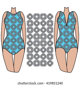 Template pattern of two women's swimwear. pixel pattern based illustration. Vector illustration. It is intended for design, printing on fabric, textile