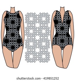 Template pattern of two women's swimwear. pixel pattern based illustration. Vector illustration. It is intended for design, printing on fabric, textile