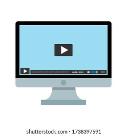 Template PC screen with video player. Flat computer monitor with play icon