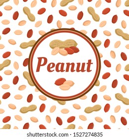 Template with peanuts and seamless background for banner, packaging, poster. Vector illustration