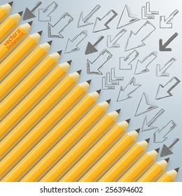 Template with pencils with arrows on the gray background. Eps 10 vector file.