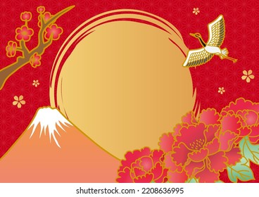 Template of Peony, Fuji and Crane