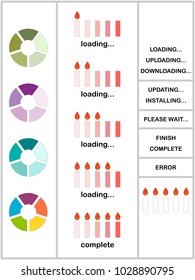 the template of percentage bars; represented by candle bars which one flame equals 20%. there are four color shade palettes and one colorful palette. words for exchange. vector illustration.