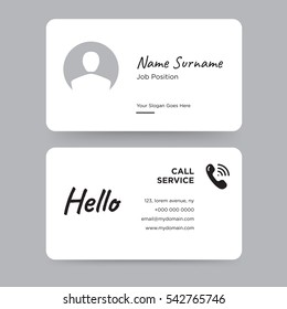 Template of personal card with black cell phone of  communication and calls vector and hello word on gray background