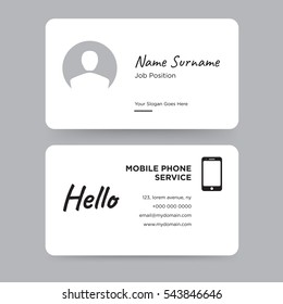 Template of personal card with black cell phone of technology vector and hello word on gray background