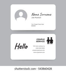 Template of personal card with black couple and family vector and hello word on gray background