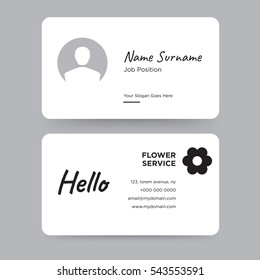 Template of personal card with black flower vector and hello word on gray background