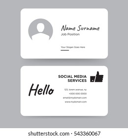 Template of personal card with black like of social media vector and hello word on gray background