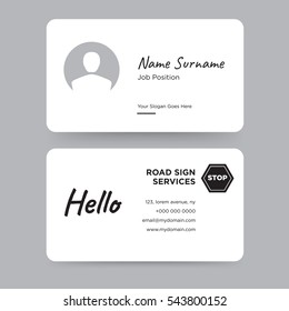 Template of personal card with black stop of transport vector and hello word on gray background