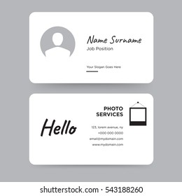 Template of personal card with black tablet of technology vector and hello word on gray background