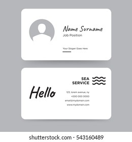 Template of personal card with black wave, water of sea and ocean of marine vector and hello word on gray background